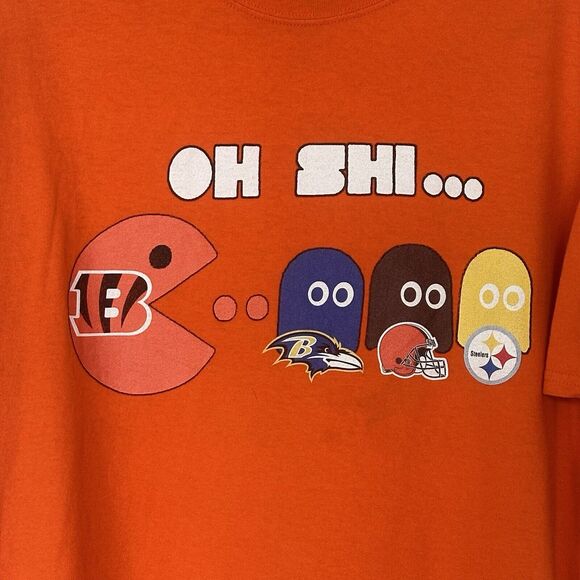 Bengals Football Pac-Man Men’s T-Shirt XL Fan Gift “oh Shi” Gildan - Picture 2 of 4
